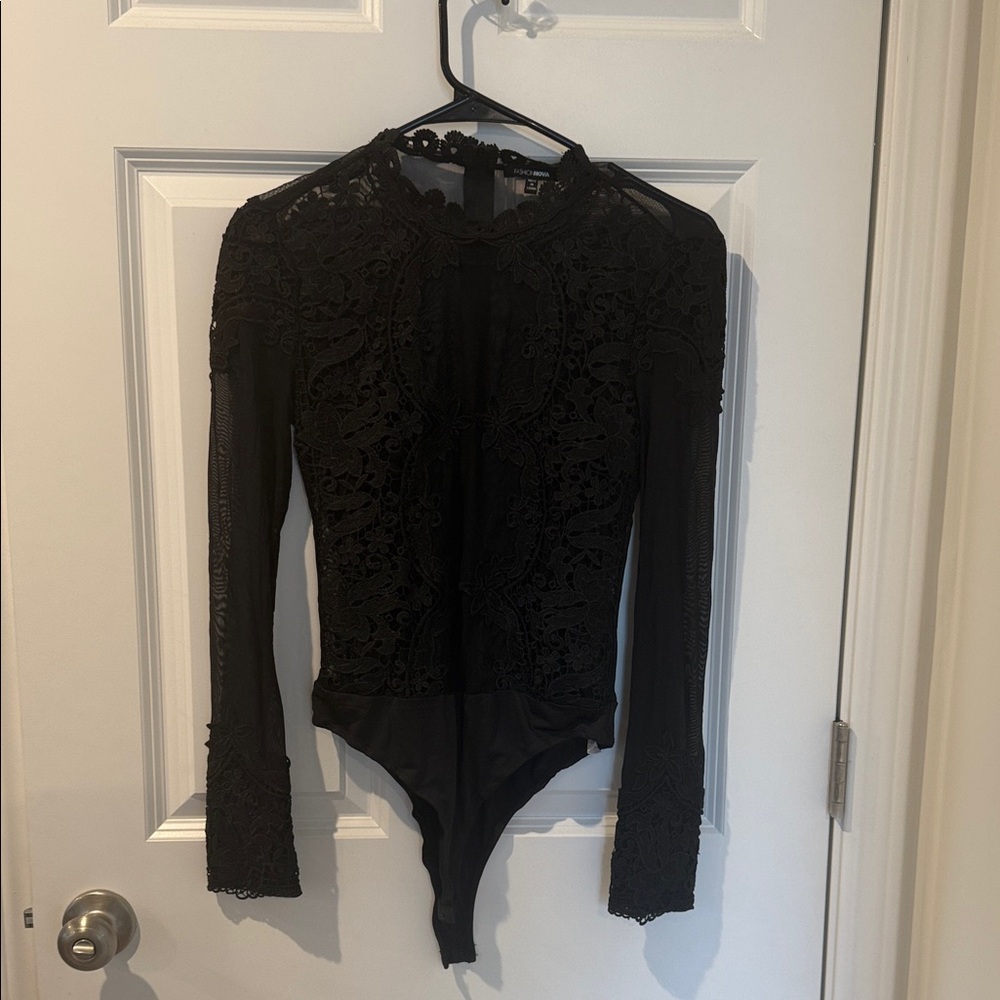 Fashion Nova Black Lace Bodysuit